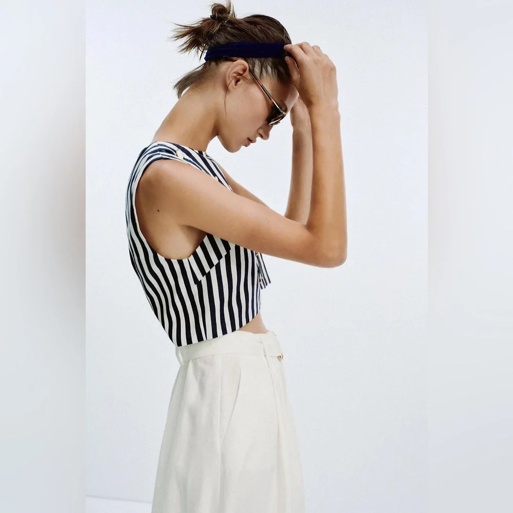 Zara‎ Belted Linen Blend Waist Cut Out Dress - Picture 9 of 17